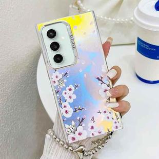 For Samsung Galaxy S23 FE 5G Electroplating Laser Flower Phone Case with Wrist Strap(Plum Blossom AH18)