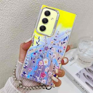 For Samsung Galaxy A34 5G Electroplating Laser Flower Phone Case with Wrist Strap(Flower AH1)