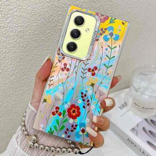 For Samsung Galaxy A34 5G Electroplating Laser Flower Phone Case with Wrist Strap(Flower AH6)
