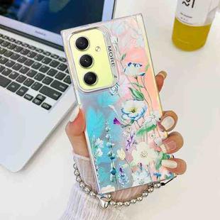 For Samsung Galaxy A34 5G Electroplating Laser Flower Phone Case with Wrist Strap(Blue Flower AH8)