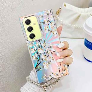 For Samsung Galaxy A34 5G Electroplating Laser Flower Phone Case with Wrist Strap(Pear Blossom AH17)