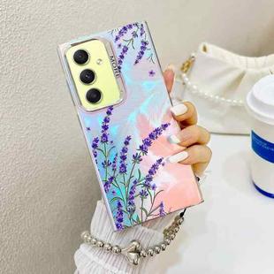 For Samsung Galaxy A34 5G Electroplating Laser Flower Phone Case with Wrist Strap(Lavender AH14)