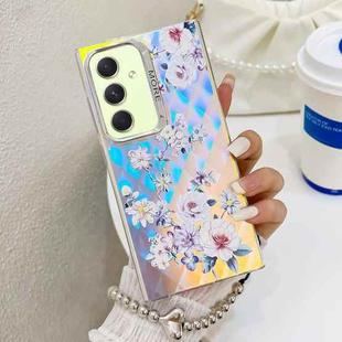 For Samsung Galaxy A54 5G Electroplating Laser Flower Phone Case with Wrist Strap(Rose AH15)