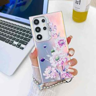 For Samsung Galaxy S23 Ultra 5G Electroplating Laser Flower Phone Case with Wrist Strap(Zinnia AH9)
