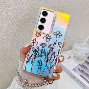 For Samsung Galaxy S23+ 5G Electroplating Laser Flower Phone Case with Wrist Strap(Drawn Flowers AH3)