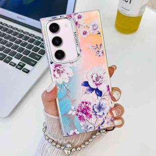 For Samsung Galaxy S23+ 5G Electroplating Laser Flower Phone Case with Wrist Strap(Peony AH11)