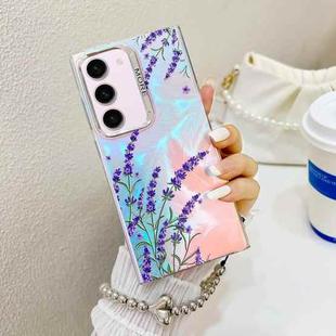 For Samsung Galaxy S23+ 5G Electroplating Laser Flower Phone Case with Wrist Strap(Lavender AH14)