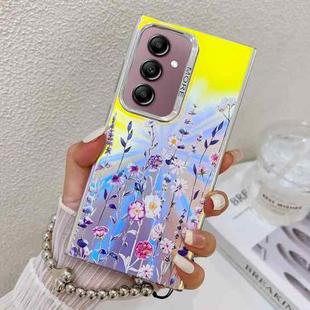 For Samsung Galaxy A14 5G Electroplating Laser Flower Phone Case with Wrist Strap(Flower AH1)