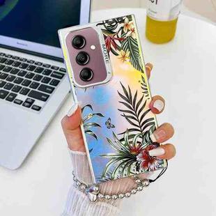 For Samsung Galaxy A14 5G Electroplating Laser Flower Phone Case with Wrist Strap(Leaves AH12)