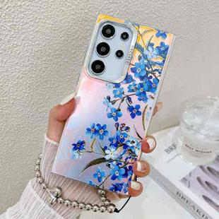 For Samsung Galaxy S22 Ultra 5G Electroplating Laser Flower Phone Case with Wrist Strap(Myosotis AH2)