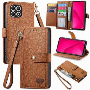 For T-Mobile T Phone 2 Pro 5G Love Zipper Lanyard Leather Phone Case(Brown)