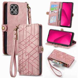 For T-Mobile T Phone 2 5G Geometric Zipper Wallet Side Buckle Leather Phone Case(Pink)