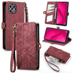 For T-Mobile T Phone 2 5G Geometric Zipper Wallet Side Buckle Leather Phone Case(Red)