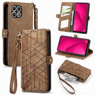 For T-Mobile T Phone 2 Pro 5G Geometric Zipper Wallet Side Buckle Leather Phone Case(Brown)