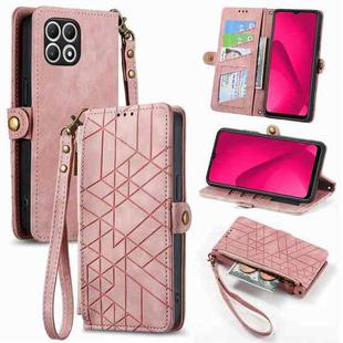 For T-Mobile REVVL 7 5G Geometric Zipper Wallet Side Buckle Leather Phone Case(Pink)