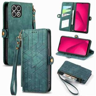 For T-Mobile REVVL 7 5G Geometric Zipper Wallet Side Buckle Leather Phone Case(Green)