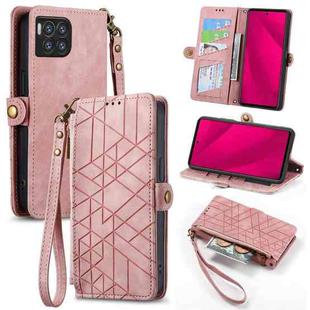 For  T-Mobile REVVL 7 Pro 5G Geometric Zipper Wallet Side Buckle Leather Phone Case(Pink)