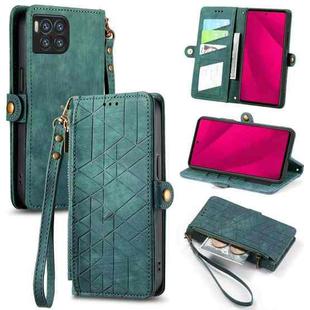 For  T-Mobile REVVL 7 Pro 5G Geometric Zipper Wallet Side Buckle Leather Phone Case(Green)