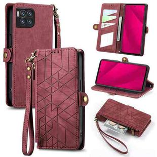 For  T-Mobile REVVL 7 Pro 5G Geometric Zipper Wallet Side Buckle Leather Phone Case(Red)