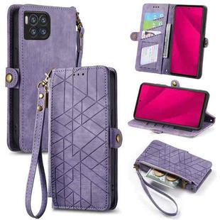 For  T-Mobile REVVL 7 Pro 5G Geometric Zipper Wallet Side Buckle Leather Phone Case(Purple)