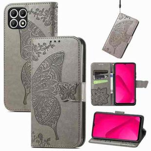 For T-Mobile T Phone 2 5G Butterfly Love Flower Embossed Leather Phone Case(Gray)