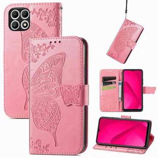 For T-Mobile REVVL 7 5G Butterfly Love Flower Embossed Leather Phone Case(Pink)