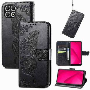 For T-Mobile REVVL 7 5G Butterfly Love Flower Embossed Leather Phone Case(Black)