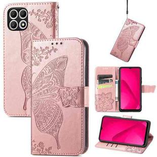 For T-Mobile REVVL 7 5G Butterfly Love Flower Embossed Leather Phone Case(Rose Gold)