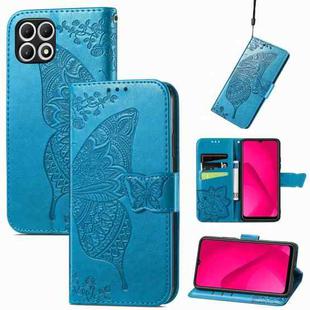 For T-Mobile REVVL 7 5G Butterfly Love Flower Embossed Leather Phone Case(Blue)