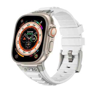 For Apple Watch Ultra 49mm Metal Connector Silicone Watch Band(White+Titanium Color Buckle)