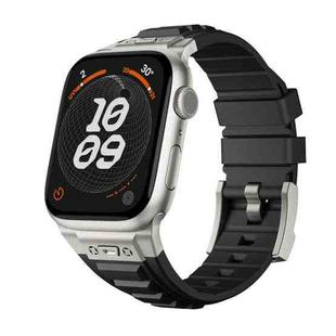 For Apple Watch Series 8 45mm Metal Connector Silicone Watch Band(Black+Titanium Color Buckle)
