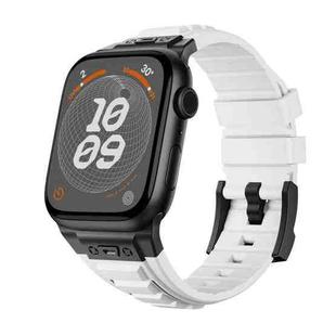 For Apple Watch Series 8 45mm Metal Connector Silicone Watch Band(White+Black Buckle)