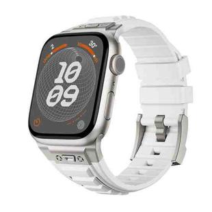 For Apple Watch SE 2022 44mm Metal Connector Silicone Watch Band(White+Titanium Color Buckle)