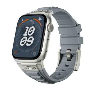 For Apple Watch SE 2022 44mm Metal Connector Silicone Watch Band(Grey+Titanium Color Buckle)