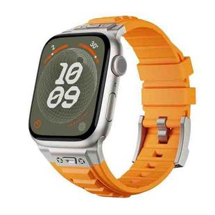 For Apple Watch Series 6 44mm Metal Connector Silicone Watch Band(Orange+Titanium Color Buckle)