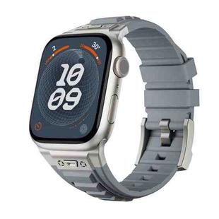 For Apple Watch Series 6 44mm Metal Connector Silicone Watch Band(Grey+Titanium Color Buckle)