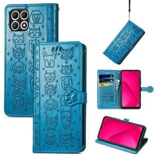 For T-Mobile T Phone 2 5G Cat and Dog Embossed Leather Phone Case(Blue)