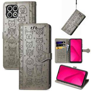 For T-Mobile T Phone 2 Pro 5G Cat and Dog Embossed Leather Phone Case(Gray)