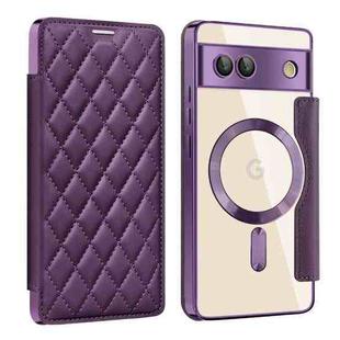 For Google Pixel 7a Shield Magsafe RFID Anti-theft Rhombus Leather Phone Case(Purple)