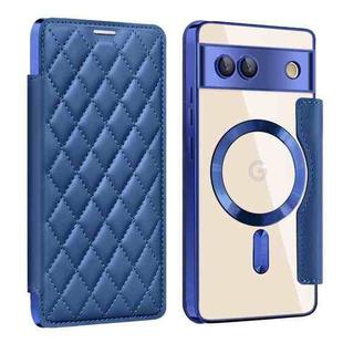 For Google Pixel 7a Shield Magsafe RFID Anti-theft Rhombus Leather Phone Case(Dark Blue)