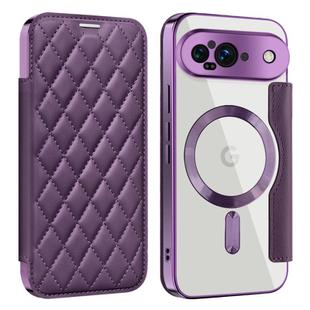 For Google Pixel 9 Shield Magsafe RFID Anti-theft Rhombus Leather Phone Case(Purple)