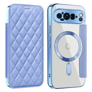 For Google Pixel 9 Pro Shield Magsafe RFID Anti-theft Rhombus Leather Phone Case(Blue)