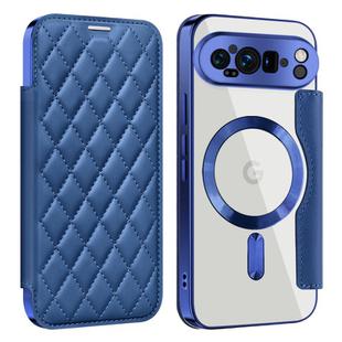 For Google Pixel 9 Pro Shield Magsafe RFID Anti-theft Rhombus Leather Phone Case(Dark Blue)