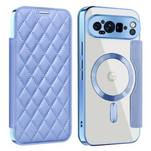 For Google Pixel 9 Pro XL Shield Magsafe RFID Anti-theft Rhombus Leather Phone Case(Blue)