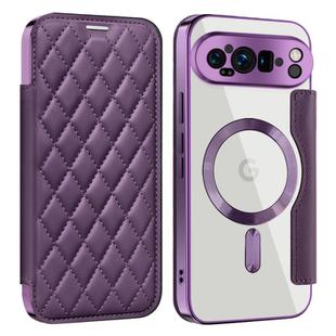 For Google Pixel 9 Pro XL Shield Magsafe RFID Anti-theft Rhombus Leather Phone Case(Purple)