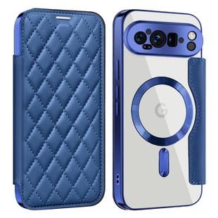 For Google Pixel 9 Pro XL Shield Magsafe RFID Anti-theft Rhombus Leather Phone Case(Dark Blue)