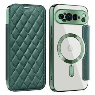 For Google Pixel 9 Pro XL Shield Magsafe RFID Anti-theft Rhombus Leather Phone Case(Green)