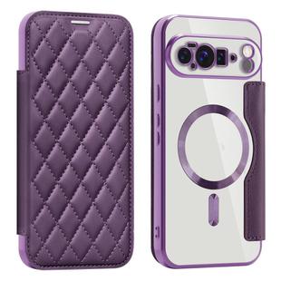 For Google Pixel 10 Pro XL Shield Magsafe RFID Anti-theft Rhombus Leather Phone Case(Purple)