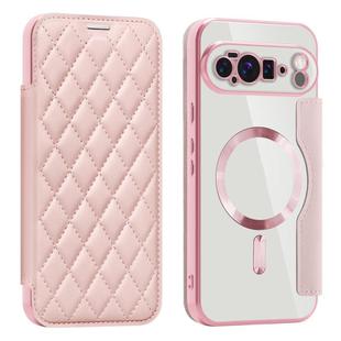 For Google Pixel 10 Pro XL Shield Magsafe RFID Anti-theft Rhombus Leather Phone Case(Pink)