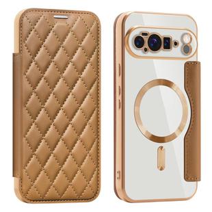 For Google Pixel 10 Pro XL Shield Magsafe RFID Anti-theft Rhombus Leather Phone Case(Brown)